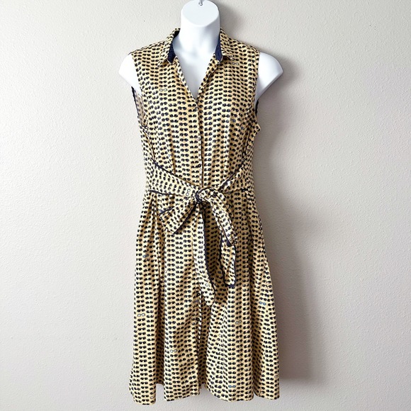 NIC+ZOE Sunglasses Print Sleeveless Belted Shirt Dress Yellow Navy Size XXL - Picture 2 of 14